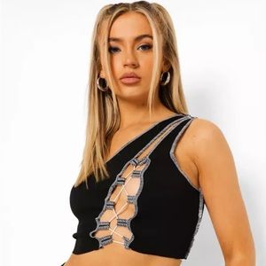 One Shoulder Lace Up Rib Crop Top